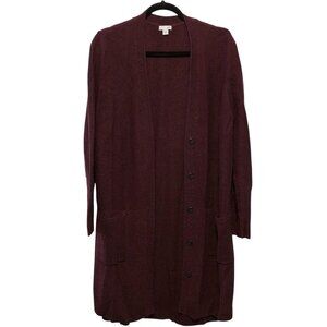 J.Jill Solid Burgundy Long Sleeve Button Front Cardigan Sweater L
